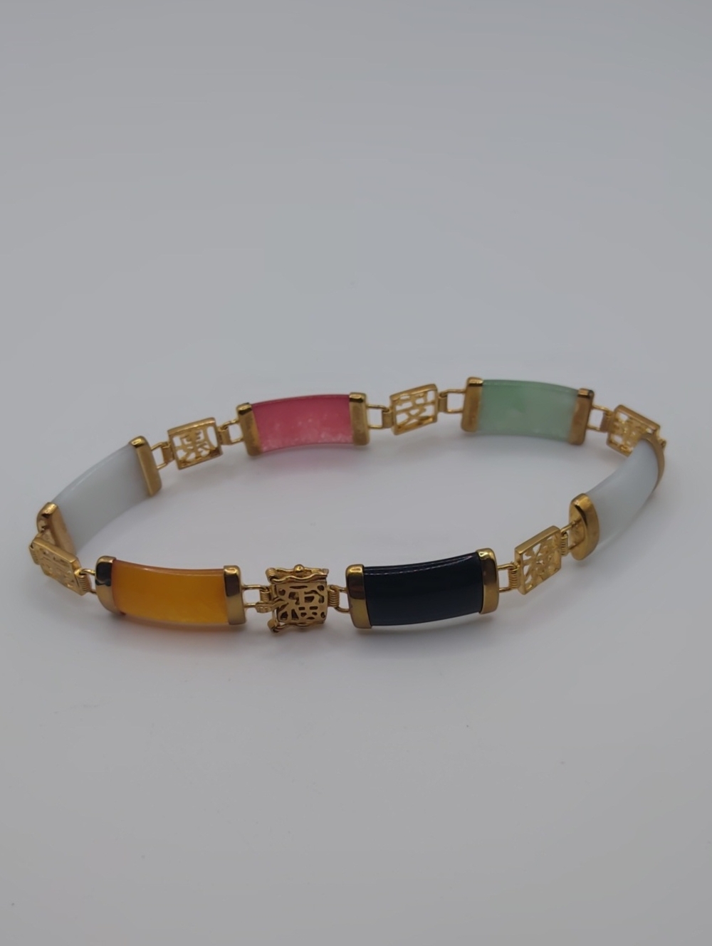 Jade Panel Tennis Bracelet Stamped 925 FAS 7.5 Inches